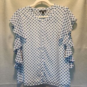 Roz & Ali small short sleeve blue blouse